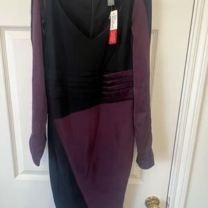Zac Posen Black and Purple Long Sleeve Dress